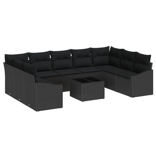 10 Piece Garden Dining Set with Cushions Beige Poly Rattan