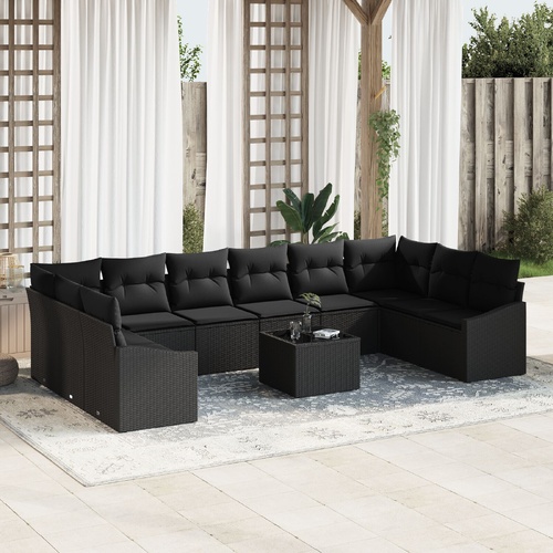 Garden Sofa Set with Storage Black Poly Rattan