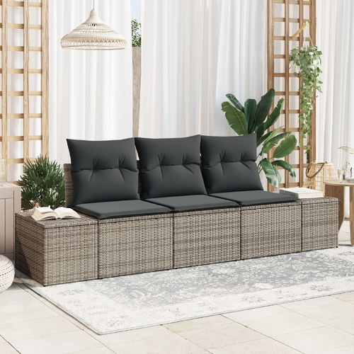 Garden Sofa Set with Storage 3 pcs Grey Poly Rattan