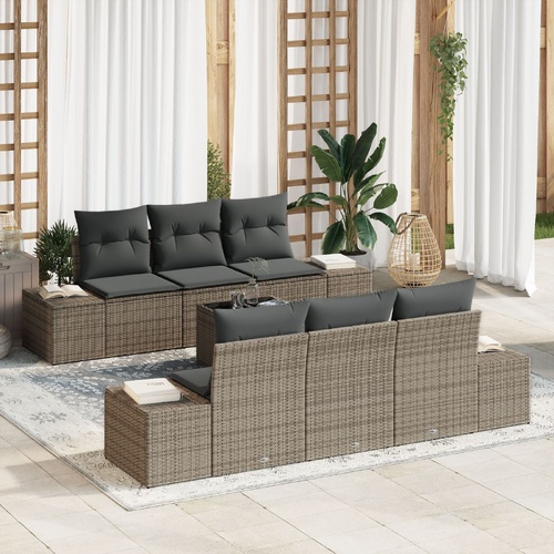 7 Piece Garden Sofa Set with Cushions Grey Poly Rattan
