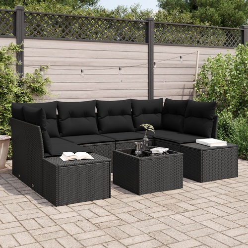 Garden Sofa Set with Cushion 8 pcs Black Poly Rattan