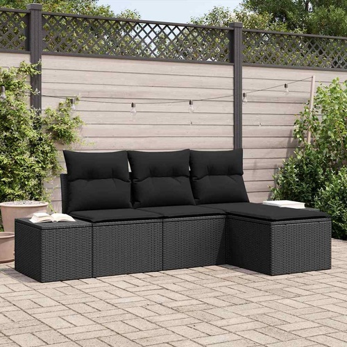 Garden Sofa Set 4 pcs Black Poly Rattan, Powder-Coated Steel