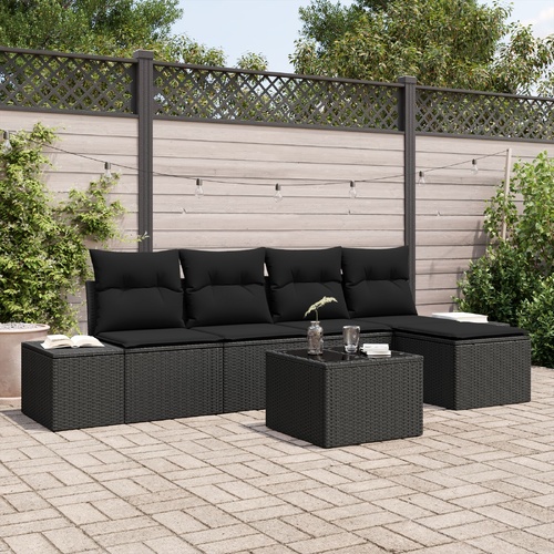 Garden Sofa Set with Cushion 5 pcs Black Poly Rattan