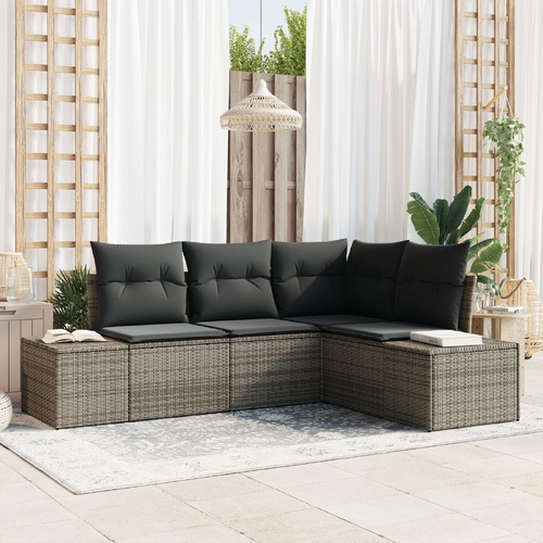 Garden Sofa Set with Storage 4 pcs Grey Poly Rattan