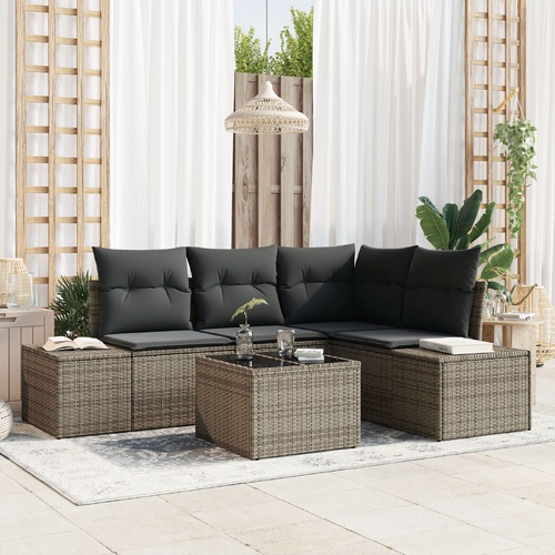 Garden Sofa Set with Storage Light Grey Poly Rattan