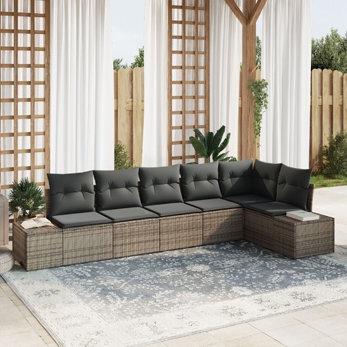6 Piece Garden Sofa Set with Cushions Grey Poly Rattan