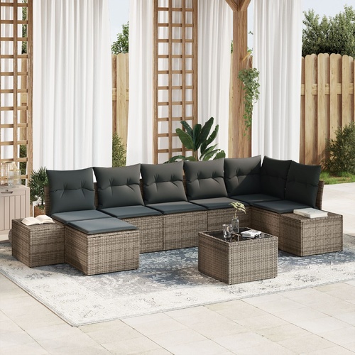 7 Piece Garden Sofa Set with Cushions Black Poly Rattan