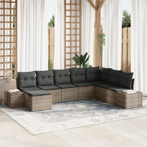 Garden Sofa Set with Cushion 8 pcs Grey Poly Rattan