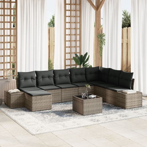 Garden Sofa Set with Cushion 8 pcs Grey Poly Rattan