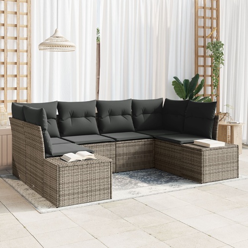 Garden Sofa Set with Storage 6 pcs Grey Poly rattan