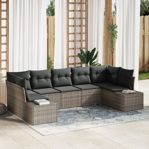 Garden Sofa Set with Storage 7 pcs Grey Poly rattan