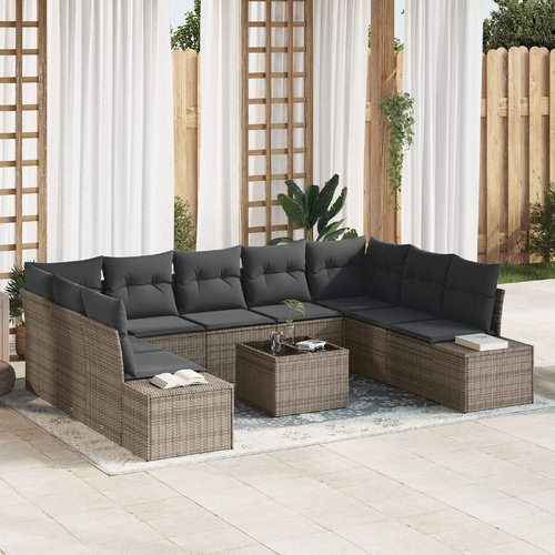 Garden Sofa Set with Cushion 9 pcs Grey Poly Rattan