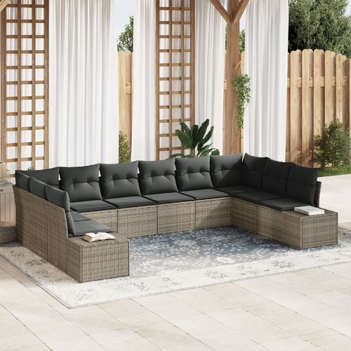 Garden Sofa Set with Cushion 10 pcs Grey Poly Rattan