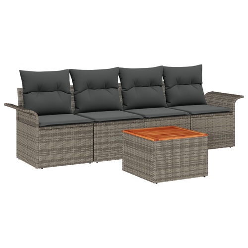 Garden Sofa Set with Storage 5 pcs Grey Poly Rattan