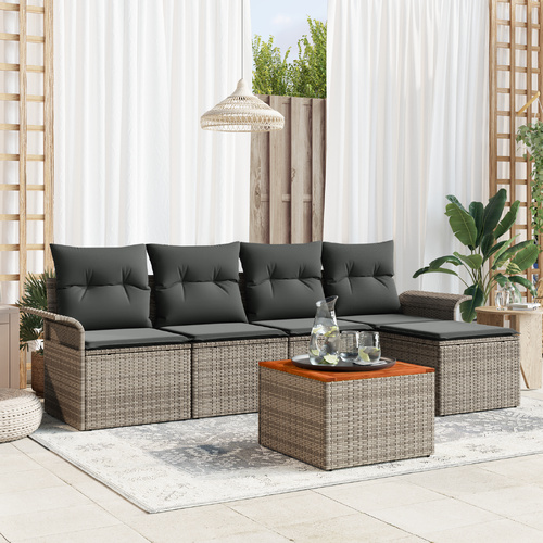 Garden Sofa Set with Storage 6 pcs Grey Poly Rattan