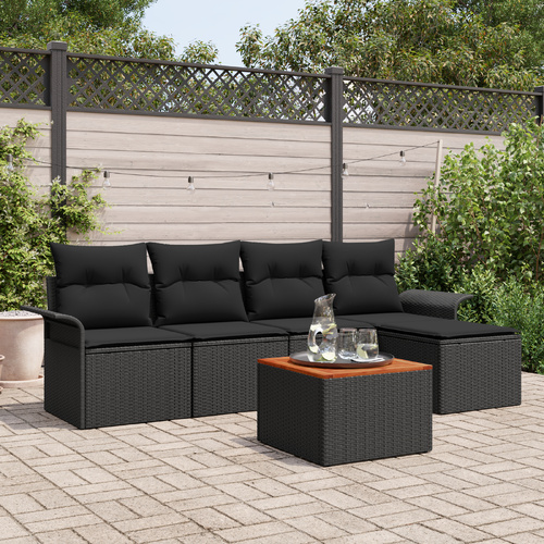 Garden Sofa Set with Storage 6 pcs Black Poly Rattan