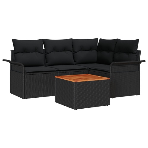 Garden Sofa Set with Storage 5 pcs Black Poly Rattan