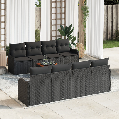 Garden Sofa Set with Storage 9 pcs Black Poly Rattan