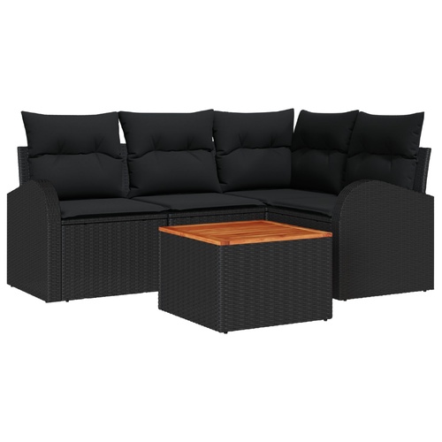 Garden Sofa Set with Storage 5 pcs Black Poly Rattan