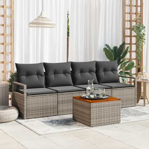 Garden Sofa Set with Storage 5 pcs Grey Poly Rattan