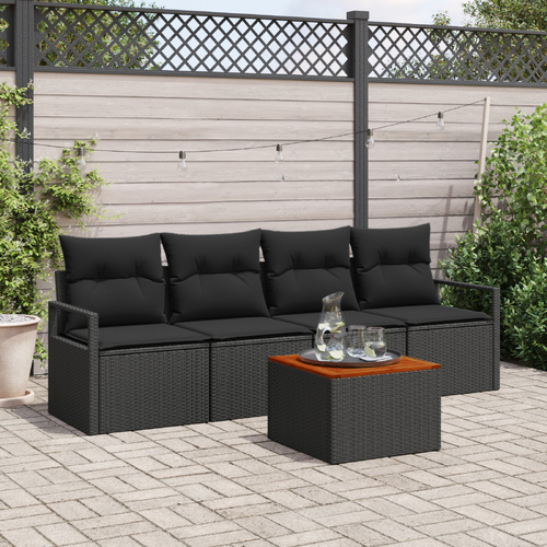 Garden Sofa Set with Storage 5 pcs Black Poly Rattan