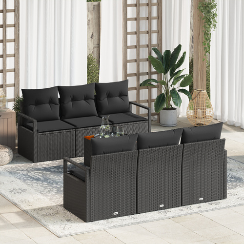 Garden Sofa Set with Storage 7 pcs Black Poly Rattan