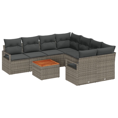 Garden Sofa Set with Storage 9 pcs Grey Poly Rattan