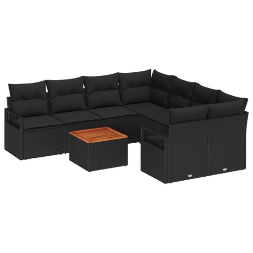 Garden Sofa Set with Storage 9 pcs Black Poly Rattan