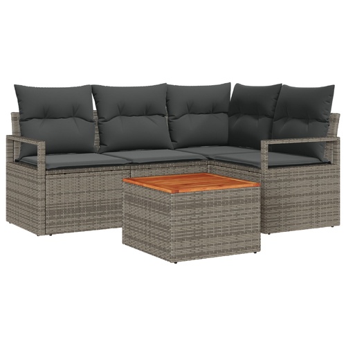 Garden Sofa Set with Storage 5 pcs Grey Poly Rattan