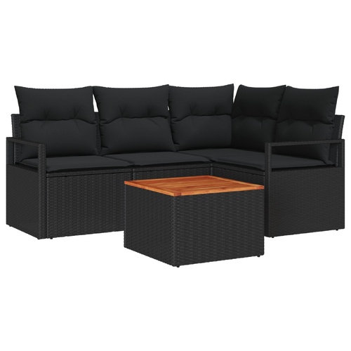 Garden Sofa Set with Storage 5 pcs Black Poly Rattan