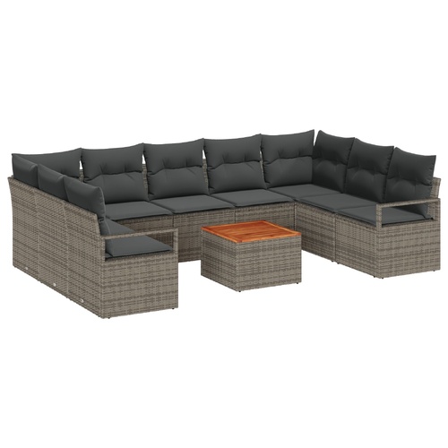 Garden Sofa Set with Storage 10 pcs Grey Poly Rattan