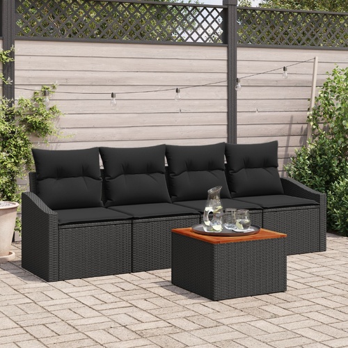 Garden Sofa Set with Storage 5 pcs Black Poly Rattan