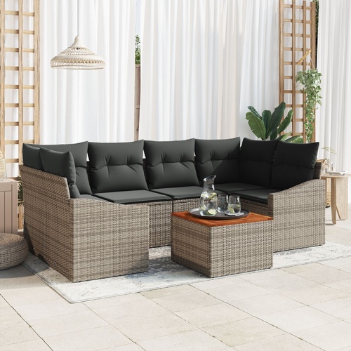 Garden Sofa Set with Storage 7 pcs Grey Poly Rattan