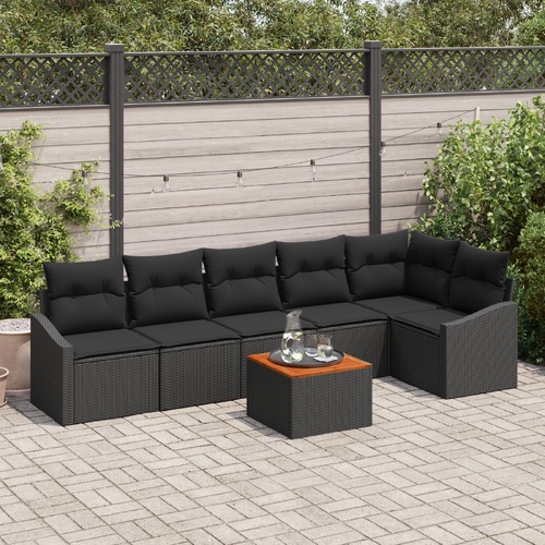 Garden Sofa Set with Storage 7 pcs Black Poly Rattan