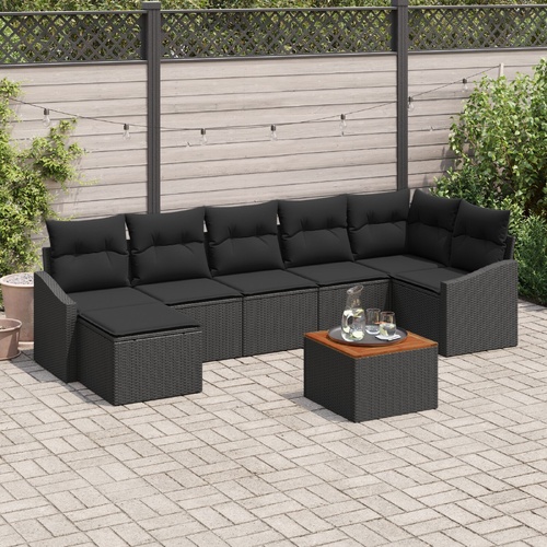 Garden Sofa Set with Storage 8 pcs Black Poly Rattan
