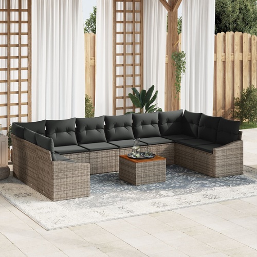 Garden Sofa Set with Storage 11 pcs Grey Poly Rattan