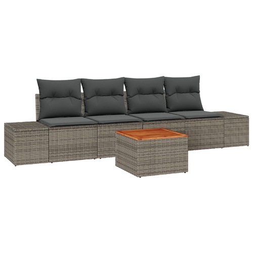 Garden Sofa Set with Storage 5 pcs Grey Poly Rattan