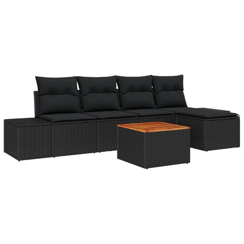 Garden Sofa Set with Storage 6 pcs Black Poly Rattan