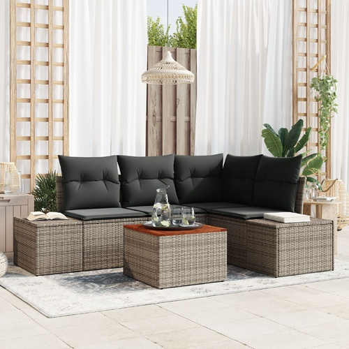 Garden Sofa Set with Storage 5 pcs Grey Poly Rattan