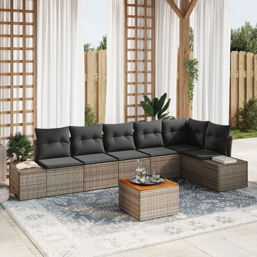 Garden Sofa Set with Storage 7 pcs Grey Poly Rattan