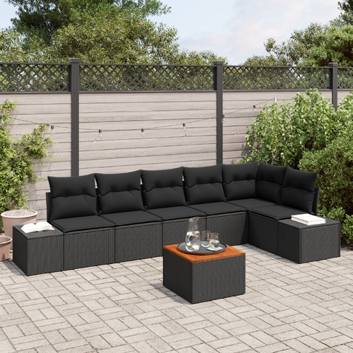 Garden Sofa Set with Storage 7 pcs Black Poly Rattan