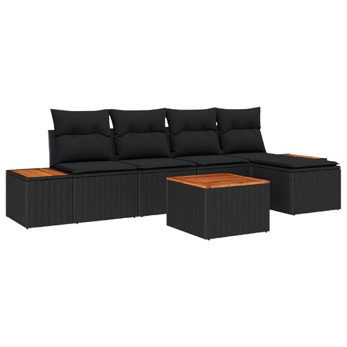 Garden Sofa Set with Cushion 6 pcs Black Poly Rattan