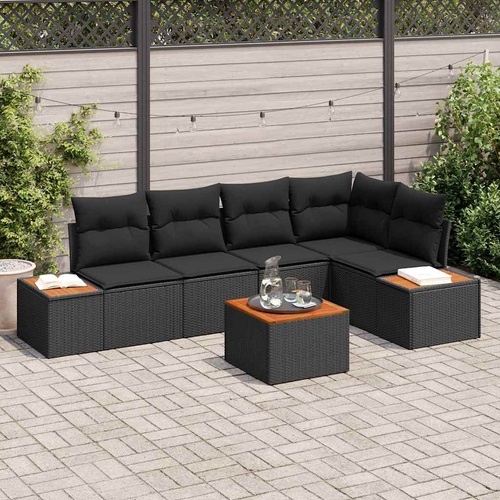 Garden Sofa Set with Cushion 6 pcs Black Poly rattan