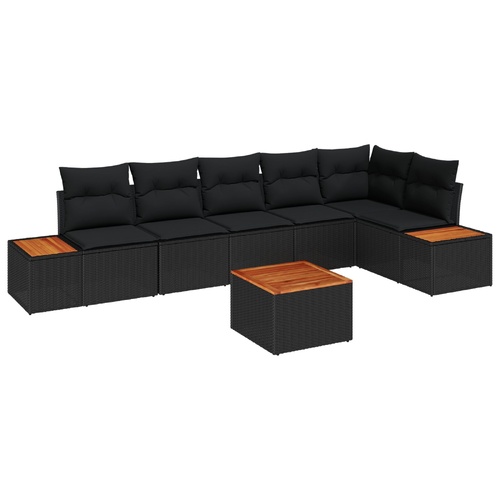 Garden Sofa Set with Cushion 7 pcs Black Poly rattan