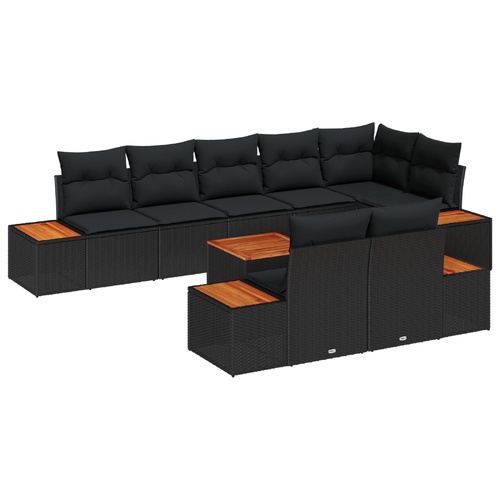 Garden Sofa Set with Cushion 9 pcs Black Poly rattan
