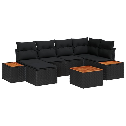 Garden Sofa Set with Cushion 7 pcs Black Poly Rattan