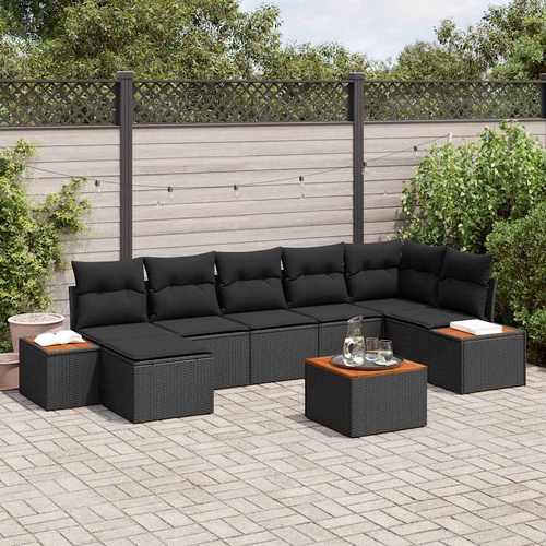 Garden Sofa Set with Cushion 8 pcs Black Poly Rattan