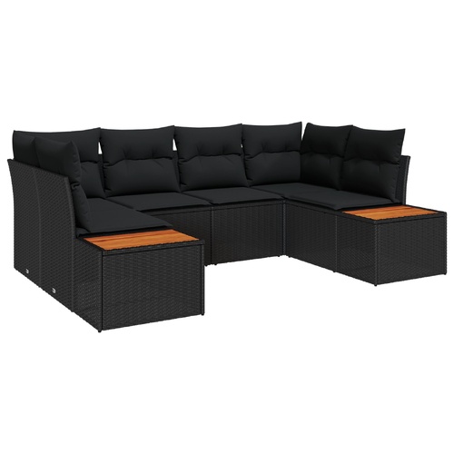 Garden Sofa Set with Cushion 6 pcs Black Poly Rattan
