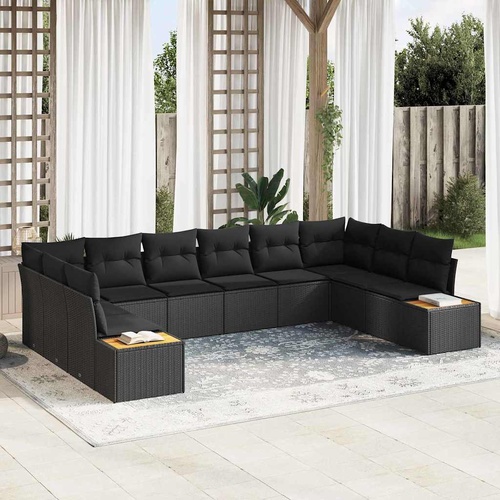 Garden Sofa Set with Cushion 10 pcs Black Poly Rattan