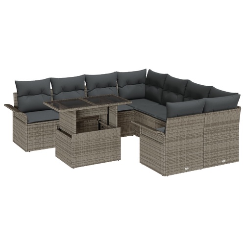 Garden Sofa Set with Cushion 9 pcs Grey Poly Rattan